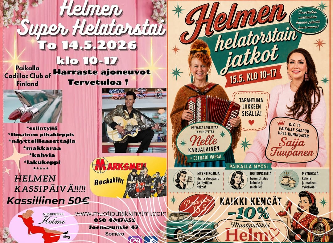 Tulossa 14.5.2026 . Helmen perinteinen Helatorstain tapahtuma.