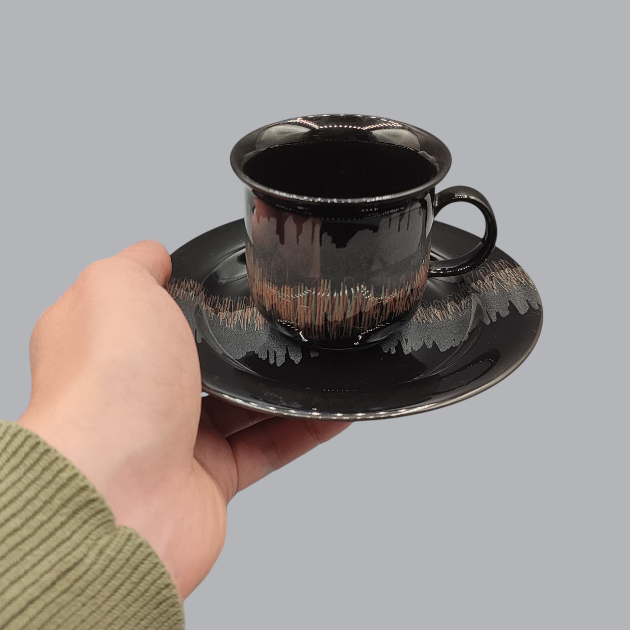 FINNISH 1980s AURORA BOREALIS COFFEE CUP SET BY ARABIA FINLAND