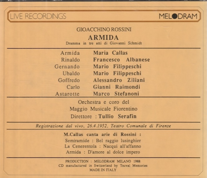 Rossini / Callas / Albanese / Serafin: Armida 2CD (Käyt ...